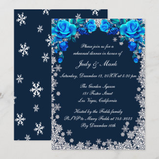 Invitación Rosas azules brillantes Ensayo de copos de nieve C