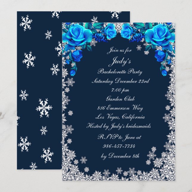 Invitación Rosas azules brillantes, fiesta de la bachillerato (Anverso / Reverso)