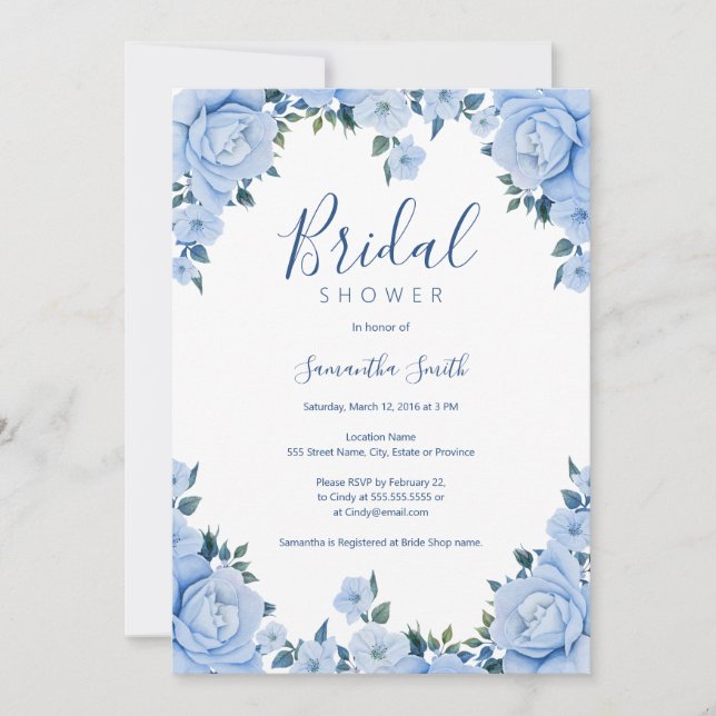 Invitación Rosas azules con ducha de novia (Anverso)