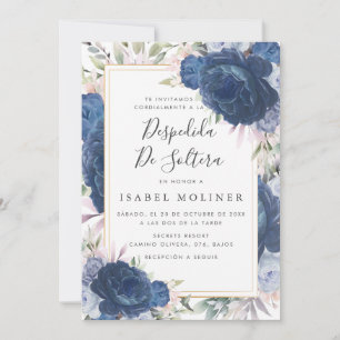 Invitación Rosas azules con oro floral ducha de novias españo