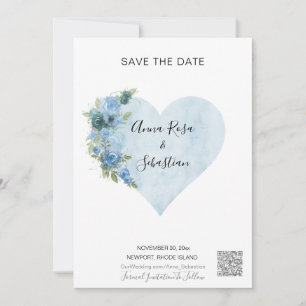Invitación *~* Rosas azules Corazón AR6 QR BODA GUARDAR LA FE