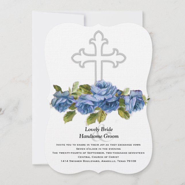 Invitación Rosas Azules Cruz Cristiana Boda (Anverso)