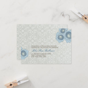 Invitación Rosas Azules Damask Lace Elegant Wedding Recepción