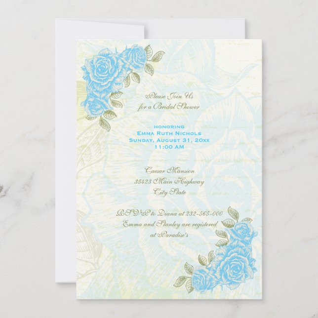 Invitación Rosas azules de época boda ducha de novia invitan (Anverso)
