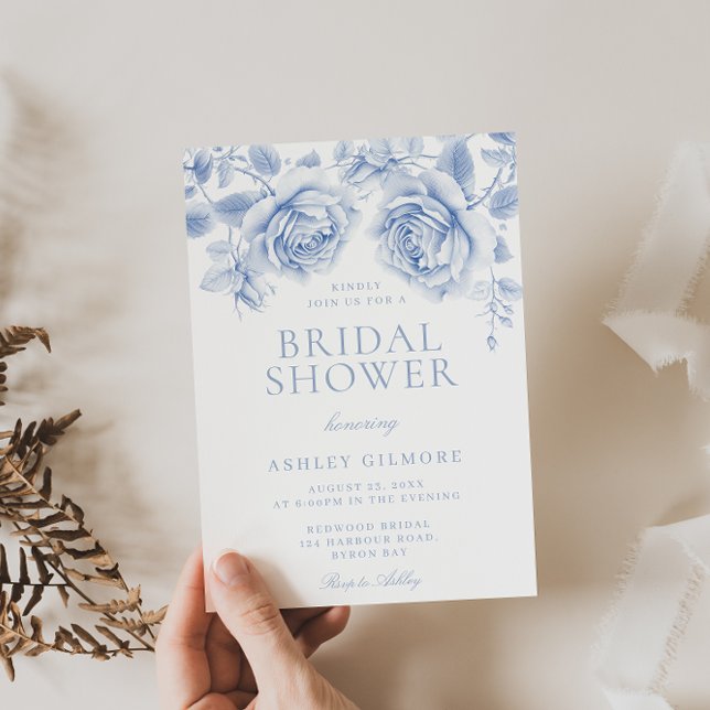 Invitación Rosas azules de época elegante ducha de novia (Subido por el creador)