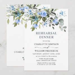 Invitación Rosas Azules de Eucalipto Elegante para CENA DE EN