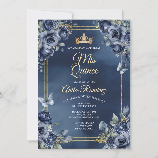 Invitación Rosas Azules de la Marina Mexicana Quinceañera, 16 (Anverso)