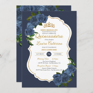 Invitación Rosas azules de la marina Quinceanera elegante de