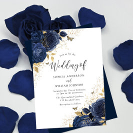 Invitación Rosas azules de la marina y Boda de mariposas de o