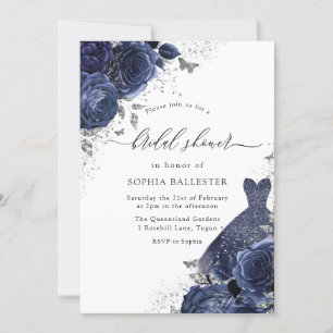 Invitación Rosas azules de la marina y ducha de novia platead