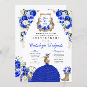 Invitación Rosas azules de Mariachi Occidental Charro Quincea