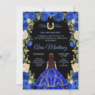Invitación Rosas Azules De Quinceañera Florales En El Terreno