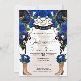 Invitación Rosas azules elegante Charro Occidental Quinceañer