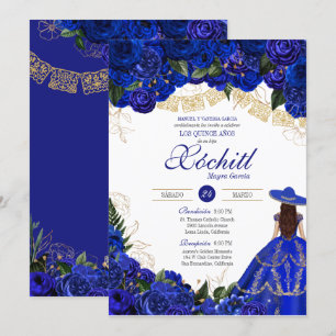 Invitación Rosas azules elegante Charro Quinceanera