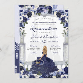 Invitación Rosas azules elegante princesa de Charro Quinceane