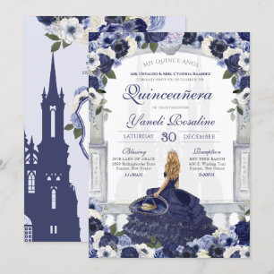 Invitación Rosas azules elegante princesa de Charro Quinceane