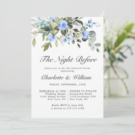 Invitación Rosas Azules Elegantes de Eucalipto para CENA DE E