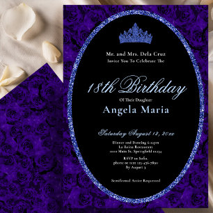 Invitación Rosas Azules Elegantes Debut Cumpleaños 18