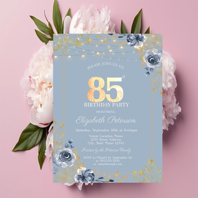 Invitación Rosas Azules Encender cadenas Dusty Blue 85th Birt (Subido por el creador)