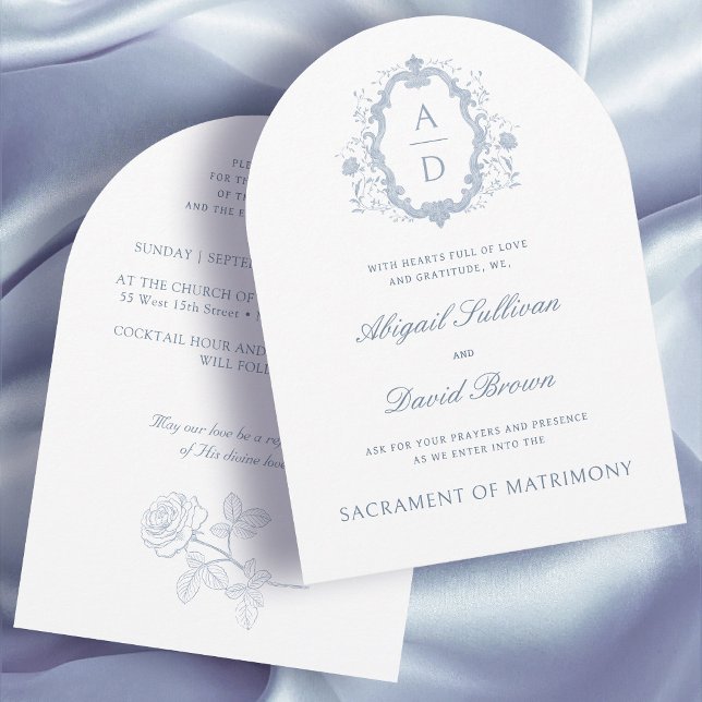 Invitación Rosas azules Escudo Monogramos Boda católico (Subido por el creador)