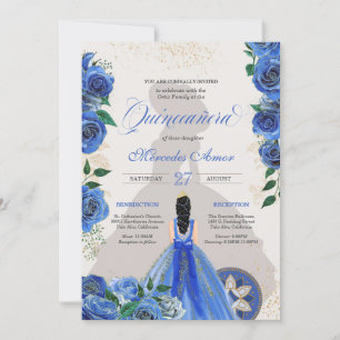 Invitación Rosas azules Fancy Quinceanera Western Charro Glam