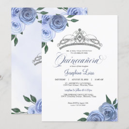 Invitación Rosas Azules Floral Floral Quinceañera Cumpleaños 