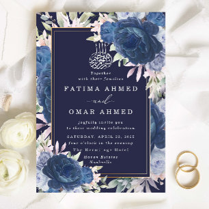 Invitación Rosas azules floral islámico Boda musulmana