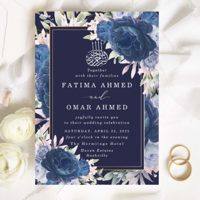 Invitación Rosas azules floral islámico Boda musulmana (Subido por el creador)