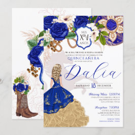 Invitación Rosas Azules Floral Occidental Charro Quinceañera