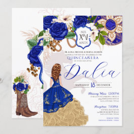 Invitación Rosas Azules Floral Occidental Charro Quinceañera