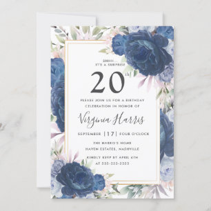 Invitación Rosas Azules Floral Veinte años