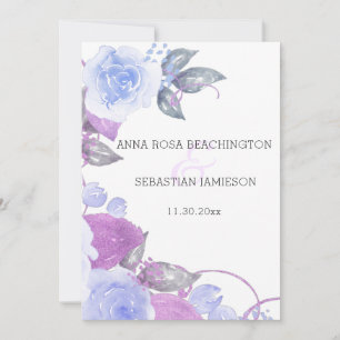 Invitación *~* Rosas Azules Florales QR AR15 - Boda RSVP Gold