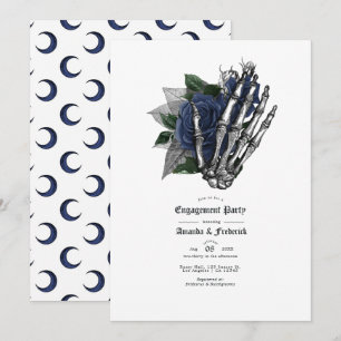 Invitación Rosas Azules Góticas y Mano de Esqueleto de Compro