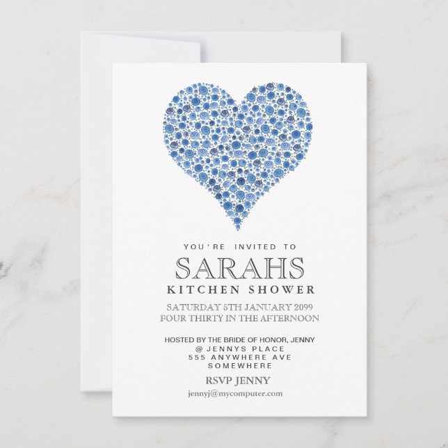 Invitación Rosas azules invitan a Fiesta de ducha de novia (Anverso)