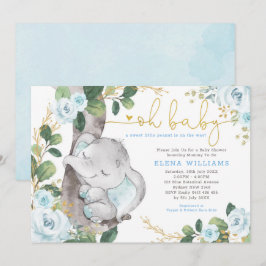 Invitación Rosas azules modernos elefante de selva Baby Showe