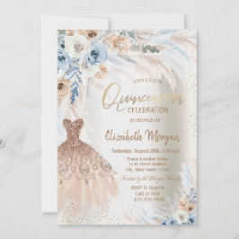 Invitación Rosas azules Pampas Vestido de Grado Quinceanera