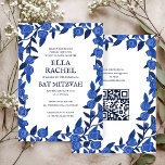 Invitación Rosas azules Personalizado Bat Bar Mitzvah QR Chic<br><div class="desc">¡Tarjeta perfecta para anunciar una mitzvah de murciélago, el bar mitzvah u otra celebración judía! ¡La mano hizo arte para ti! ¡TODO PERSONALIZABLE! Haga clic en "Personalizar" para editar el texto y agregar su vínculo al código QR. Haga clic en "editar usando la herramienta de diseño" para ajustar las fuentes,...</div>