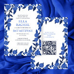 Invitación Rosas azules Personalizado Bat Bar Mitzvah QR Chic<br><div class="desc">¡Tarjeta perfecta para anunciar una mitzvah de murciélago, el bar mitzvah u otra celebración judía! ¡La mano hizo arte para ti! ¡TODO PERSONALIZABLE! Haga clic en "Personalizar" para editar el texto y agregar su vínculo al código QR. Haga clic en "editar usando la herramienta de diseño" para ajustar las fuentes,...</div>