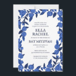 Invitación Rosas azules Personalizado Bat Bar Mitzvah QR Chic<br><div class="desc">¡Tarjeta perfecta para anunciar una mitzvah de murciélago, el bar mitzvah u otra celebración judía! ¡La mano hizo arte para ti! ¡TODO PERSONALIZABLE! Haga clic en "Personalizar" para editar el texto y agregar su vínculo al código QR. Haga clic en "editar usando la herramienta de diseño" para ajustar las fuentes,...</div>