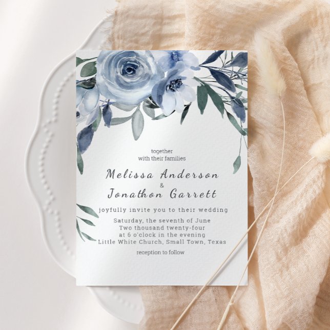 Invitación Rosas Azules Polvorientas Boda Boho (Subido por el creador)