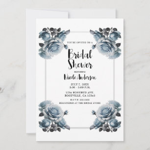 Invitación Rosas Azules Polvorientas Delicadas Elegante Brida