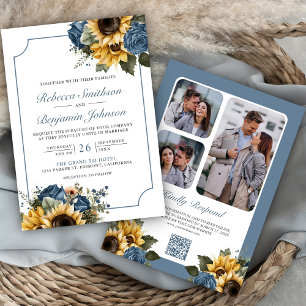 Invitación Rosas Azules Polvorientas Girasoles Código QR Foto