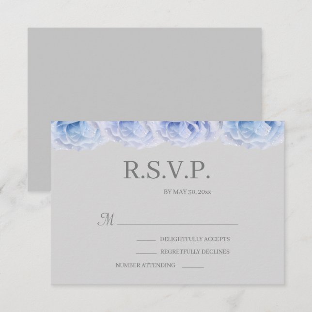 Invitación Rosas Azules Polvorientas Grises Elegantes RSVP de (Anverso / Reverso)