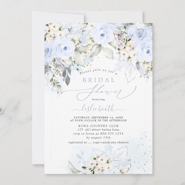 Invitación Rosas azules polvorientos de PixDezines H2 Ducha d (Anverso)