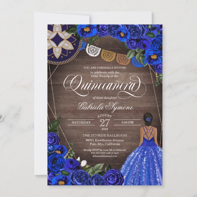 Invitación Rosas azules reales Charro Quinceanera (Anverso)