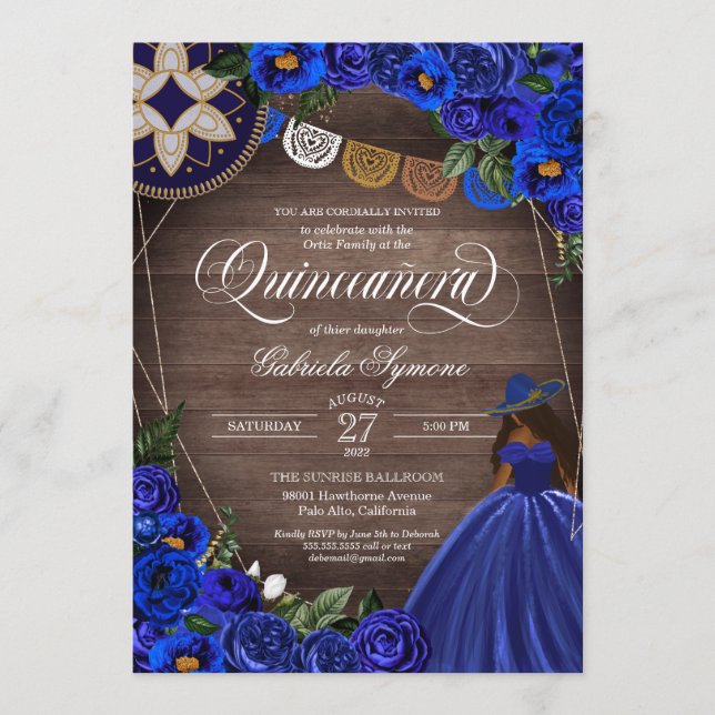 Invitación Rosas azules reales Charro Rustic Quinceanera Occi (Anverso)