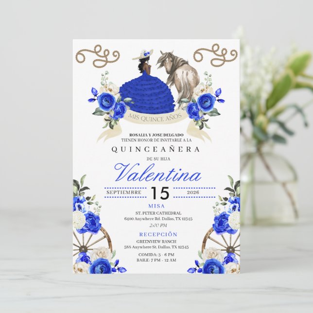 Invitación Rosas azules reales Cowgirl Western Ranch Quinceañ (Anverso de pie)