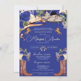 Invitación Rosas azules reales Fancy Mariachi Charro Quincean