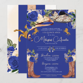 Invitación Rosas azules reales Fancy Mariachi Charro Quincean