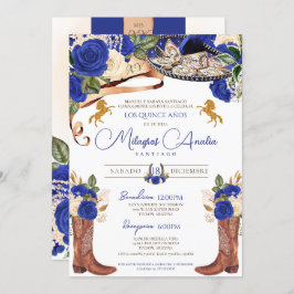 Invitación Rosas azules reales Fancy Western Charro Quinceane